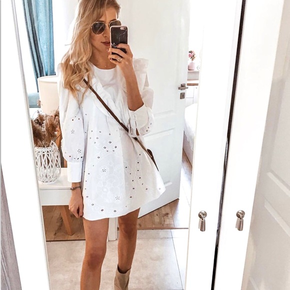 NWT Zara White Ruffled Openwork Embroidery Dress - Picture 4 of 9